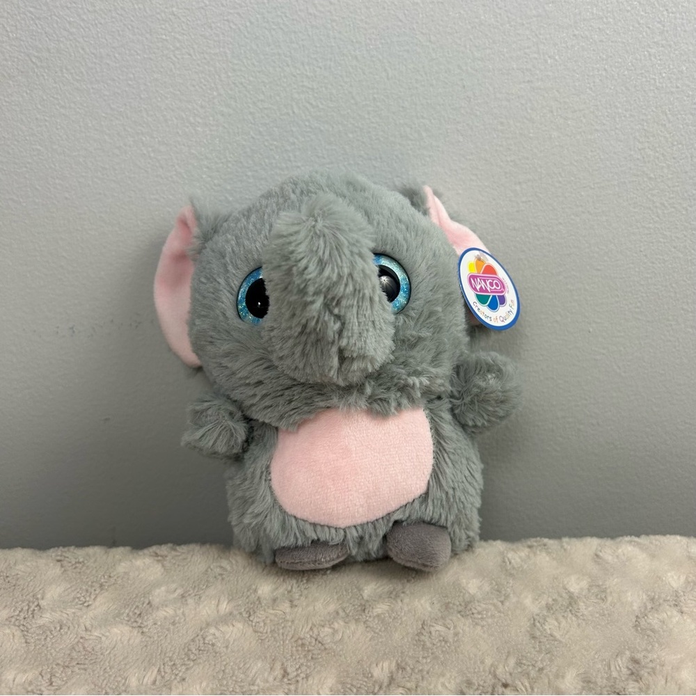 Nanco Gray Pink Elephant Plush Stuffed Animal Toy Big Blue Eyes Rinco 6"